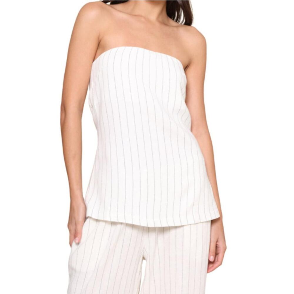 Strapless Pinstripe Tube Top - White
